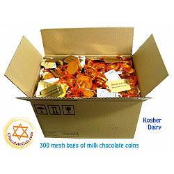 Wholesale Milk Chocolate Coins GOLD Kosher OU Dairy (CASE of 300 mesh bags)
